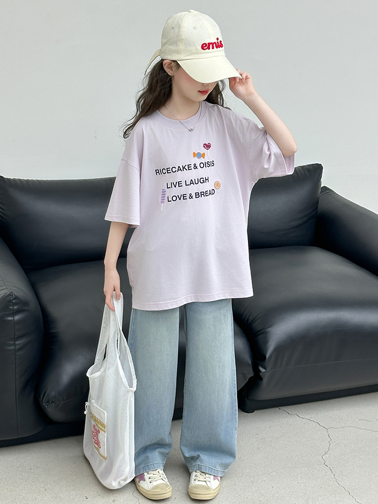 女の子の夏用半袖Tシャツセットカジュアルデニムツーピーススー - Summer Clothing For Girls のレビューと価格