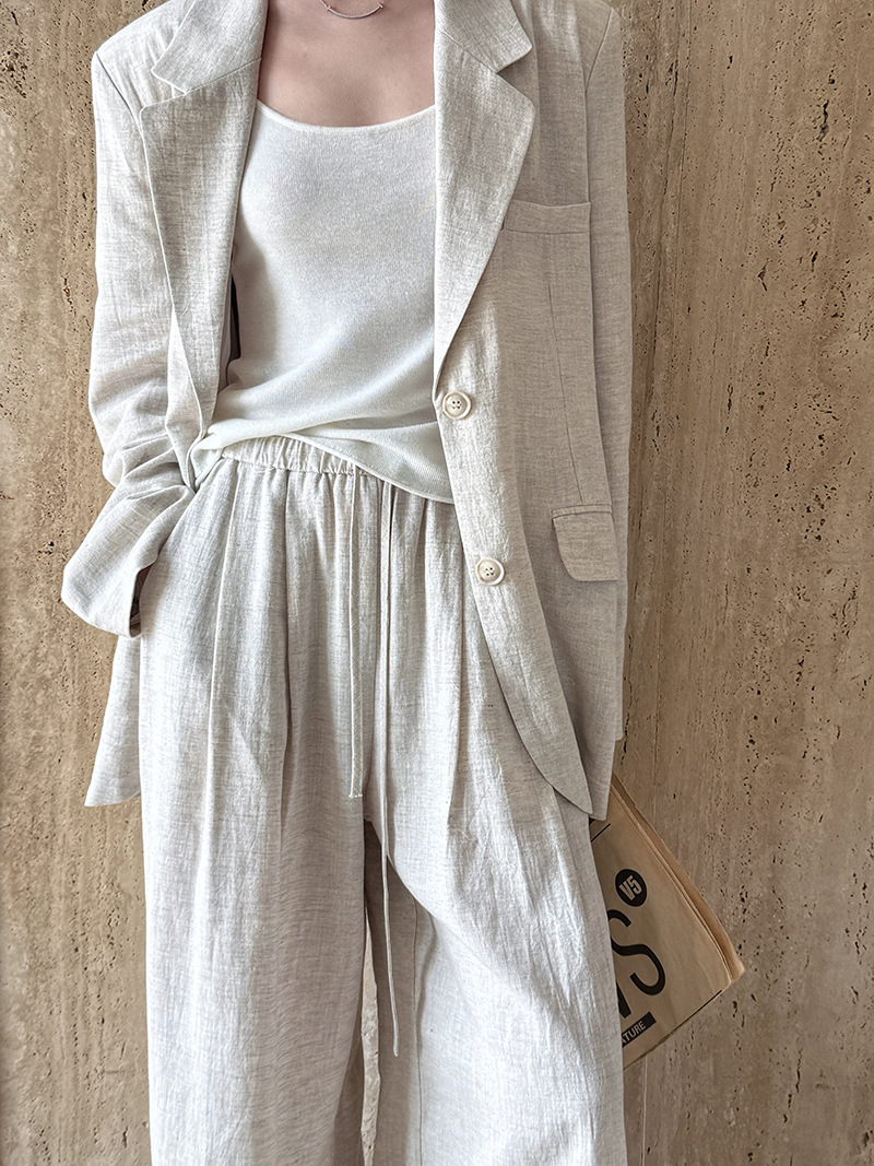秋のハイエンドリネン素材ブレザージャケットセット レディース - Summer Linen Clothing For Women のレビューと価格