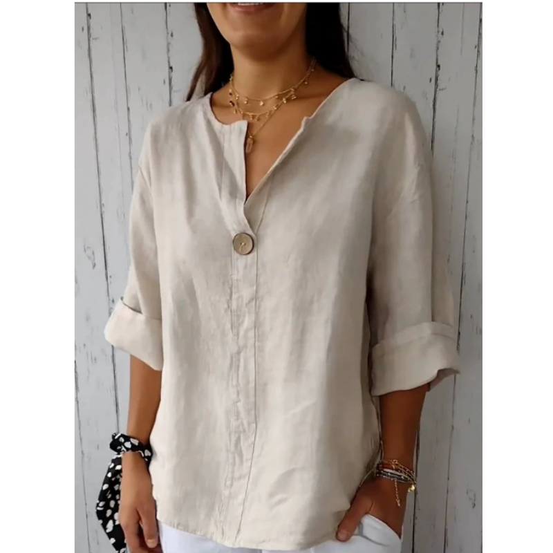 プラスサイズ レディース Vネック コットンリネン ボタン付 - Summer Linen Clothing For Women のレビューと価格