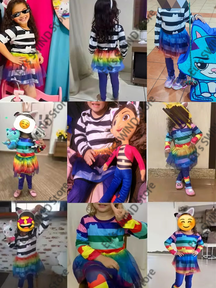 2026年カートゥーン黒白ストライプトップス+パンツ+耳付き - Summer Clothing For Teen Girls のレビューと価格