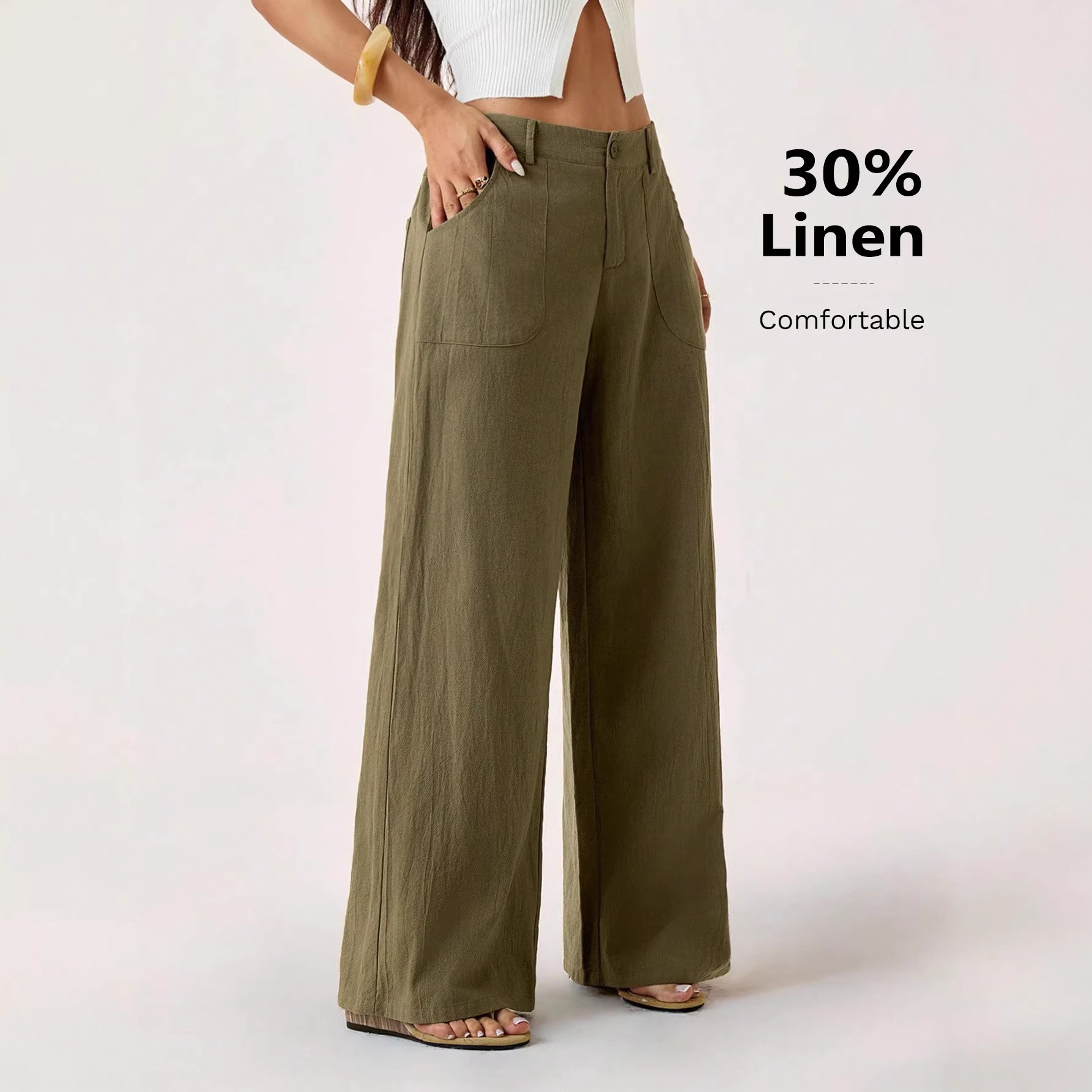 女性のカジュアルなミッドウエストリネン織りフルレングスソリッ - Summer Linen Clothing For Women のレビューと価格