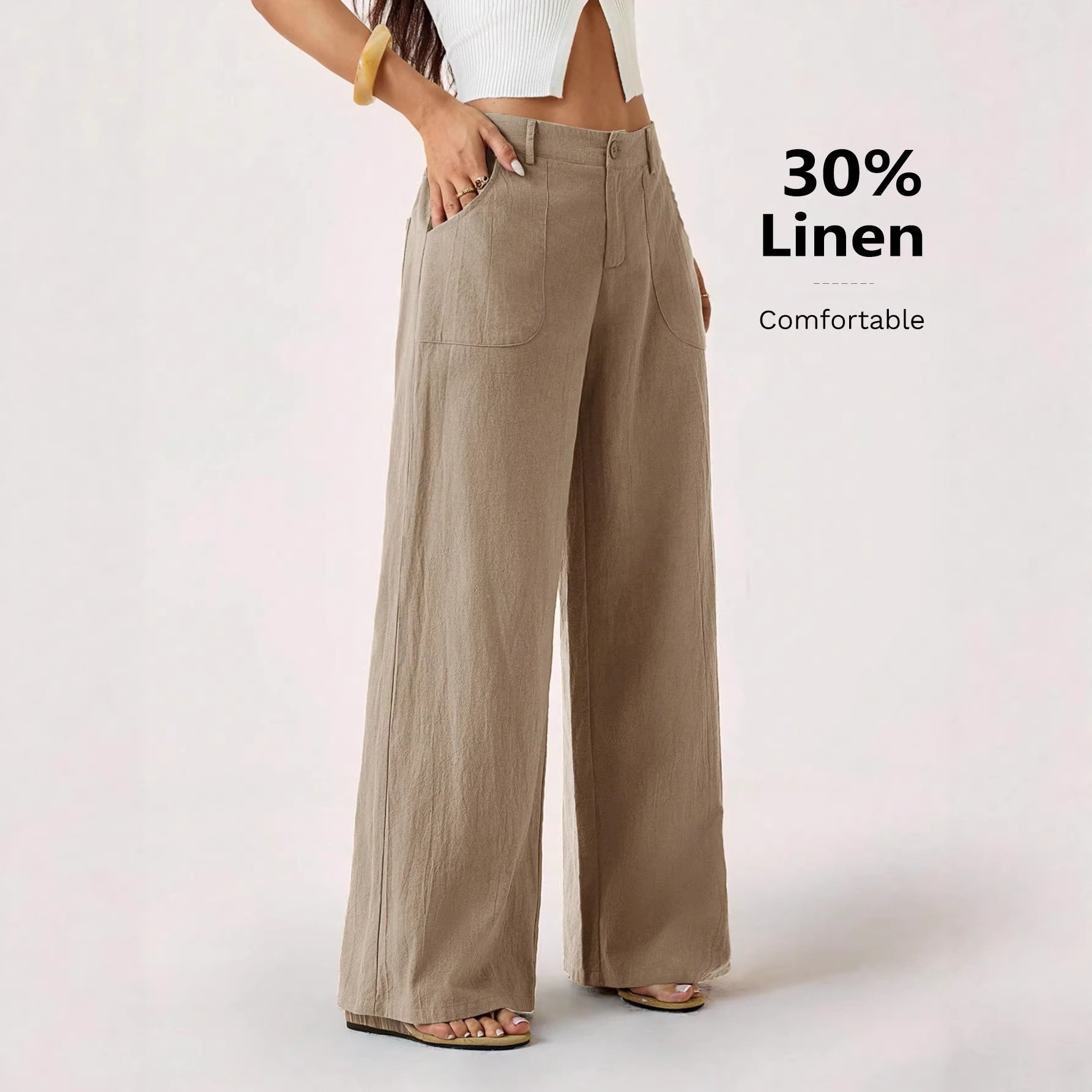 女性のカジュアルなミッドウエストリネン織りフルレングスソリッ - Summer Linen Clothing For Women のレビューと価格