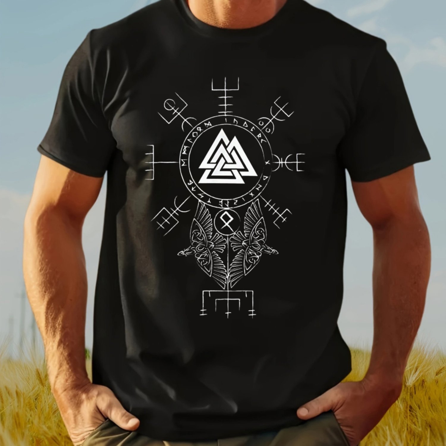 男性バイキング北欧神話 Tシャツ Tシャツ白北欧シンボル付き - Summer Viking Clothing のレビューと価格