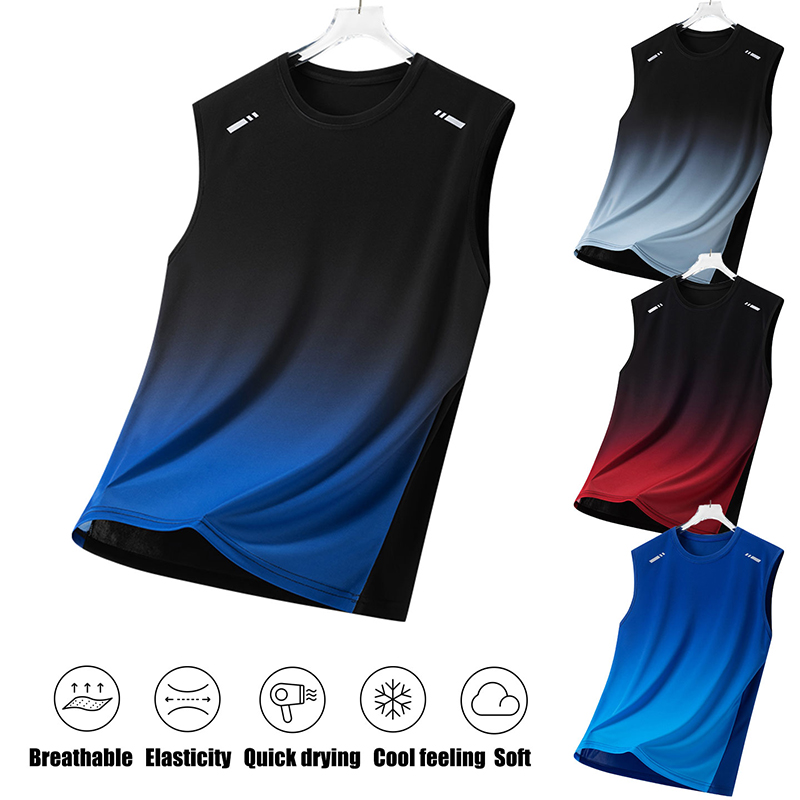 男性グラデーションスポーツベスト軽量ノースリーブラウンドネッ - Summer Clothing For Teens のレビューと価格