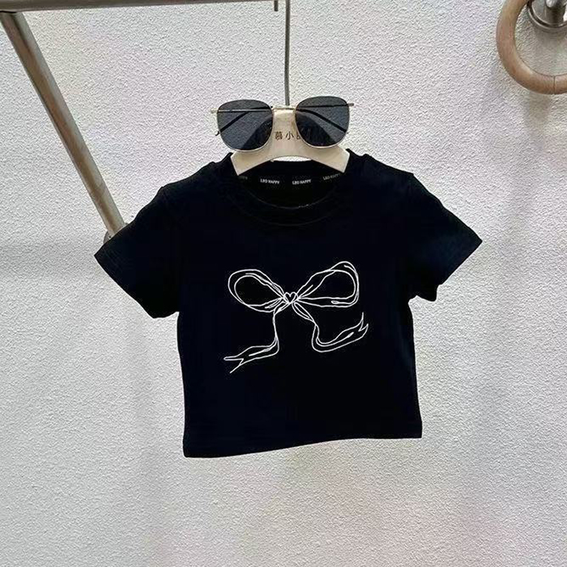 春夏の新しい女の子服セットちょう結びプリント Tシャツ +  - Summer Clothing For Teen Girls のレビューと価格
