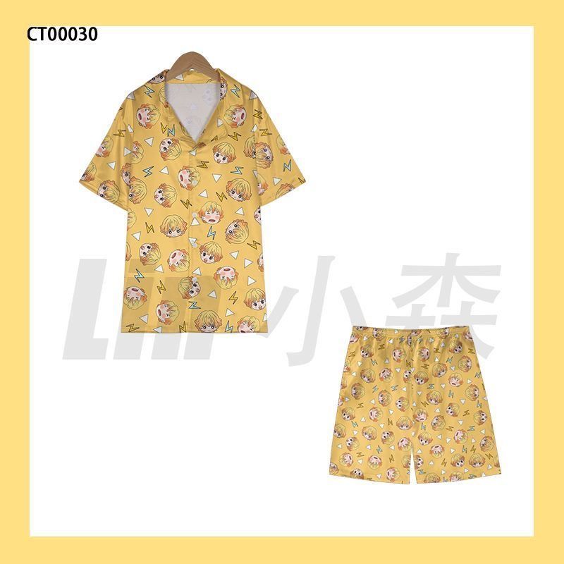 夏かわいいデーモンスレイヤー善逸パジャマ 2 個半袖ラペルホ - Summer Clothing For Teens のレビューと価格