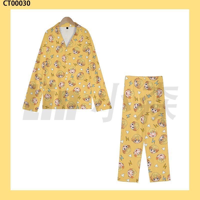 夏かわいいデーモンスレイヤー善逸パジャマ 2 個半袖ラペルホ - Summer Clothing For Teens のレビューと価格