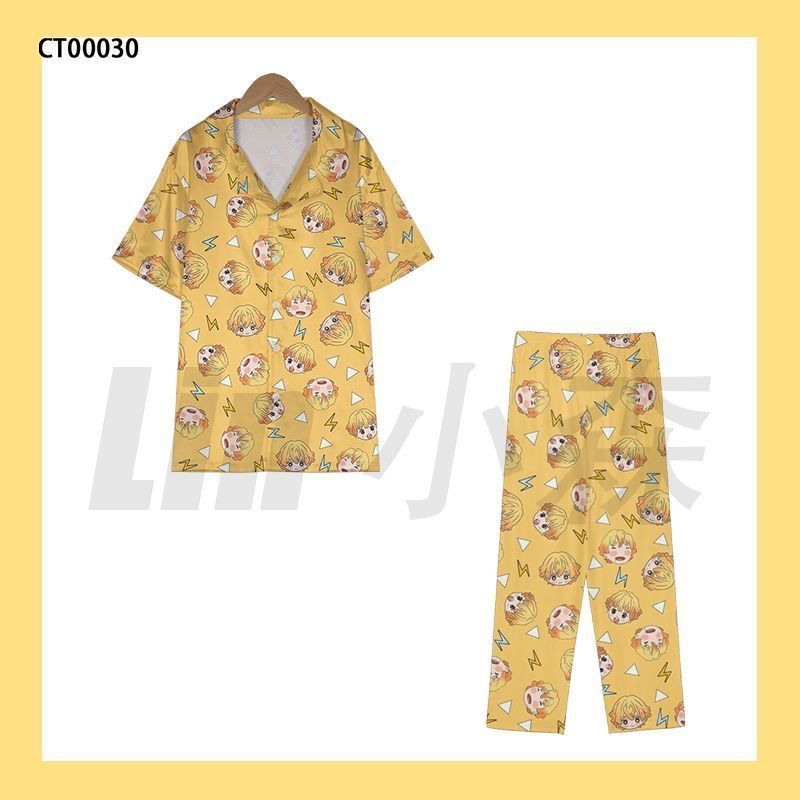 夏かわいいデーモンスレイヤー善逸パジャマ 2 個半袖ラペルホ - Summer Clothing For Teens のレビューと価格