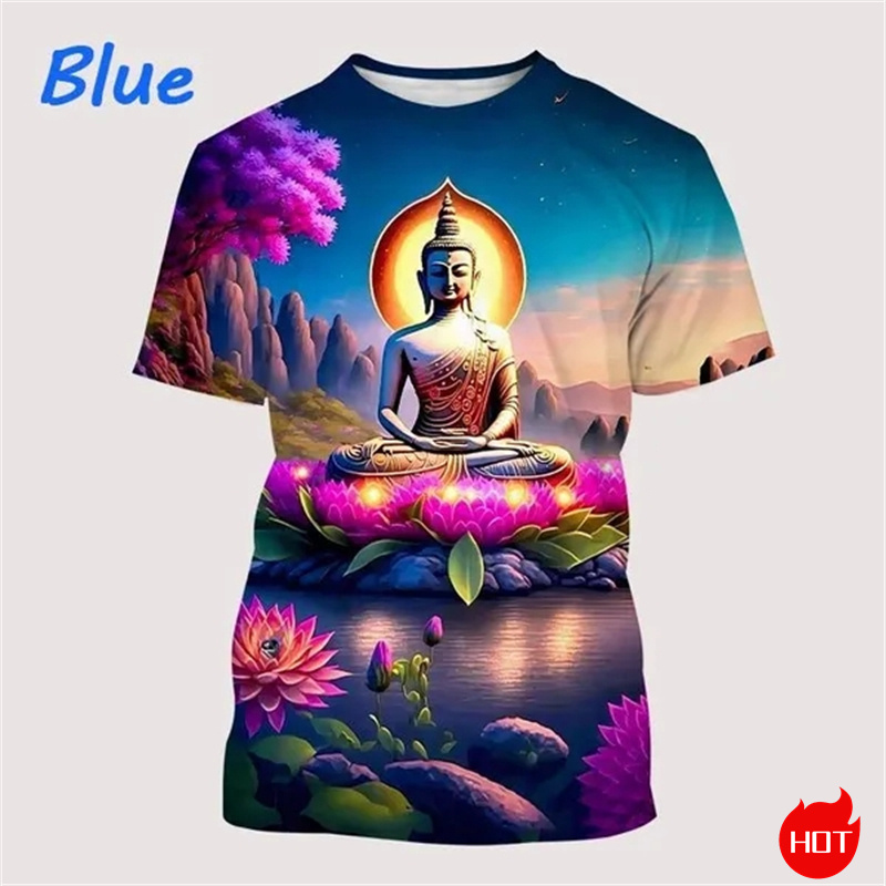 男性用原宿Tシャツ,3Dプリント,ブッダシャクヤムニ仏教,古 - Summer Clothing India のレビューと価格