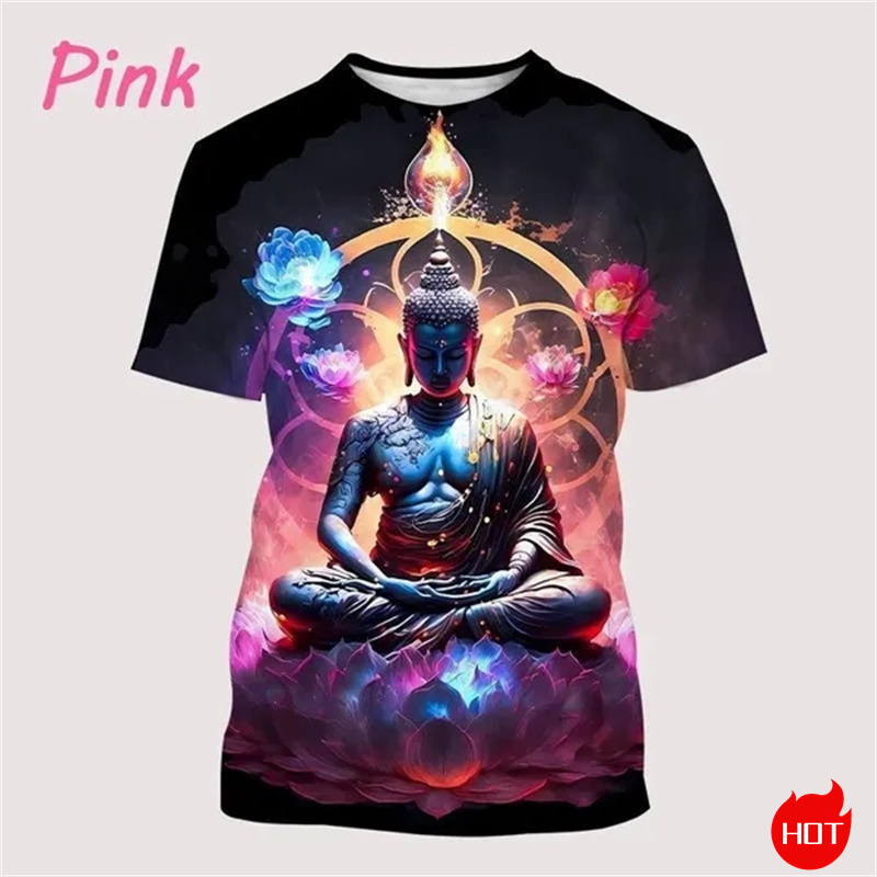 男性用原宿Tシャツ,3Dプリント,ブッダシャクヤムニ仏教,古 - Summer Clothing India のレビューと価格