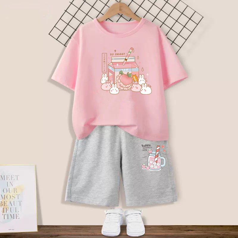 夏キッズガールズ2ピース衣装セットピーチジュースTシャツとシ - Summer Clothing For Teen Girls のレビューと価格