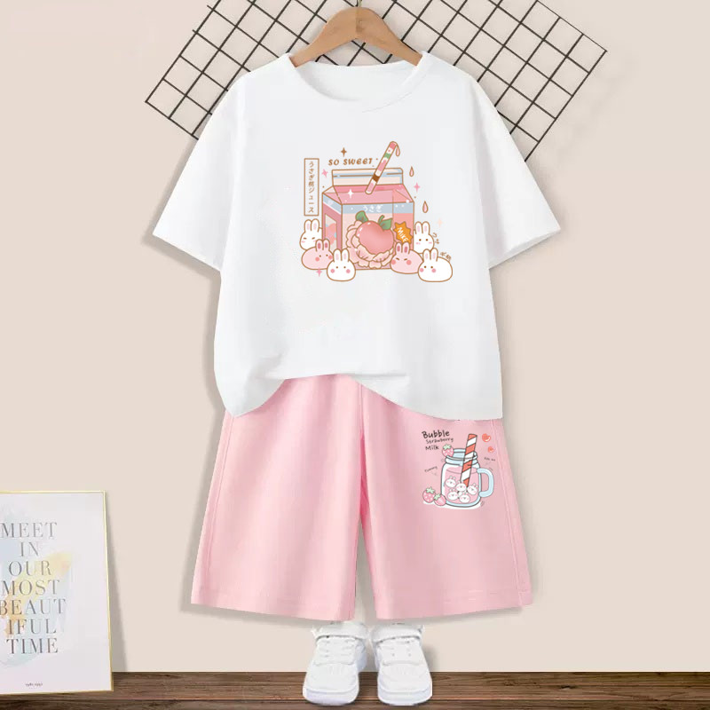 夏キッズガールズ2ピース衣装セットピーチジュースTシャツとシ - Summer Clothing For Teen Girls のレビューと価格