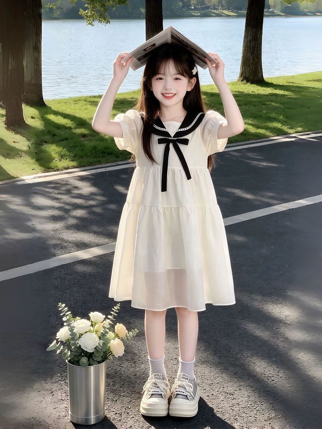 女の子サマードレスネイビーカラースクールスタイル子供服ソフト - Summer Clothing Old Navy のレビューと価格