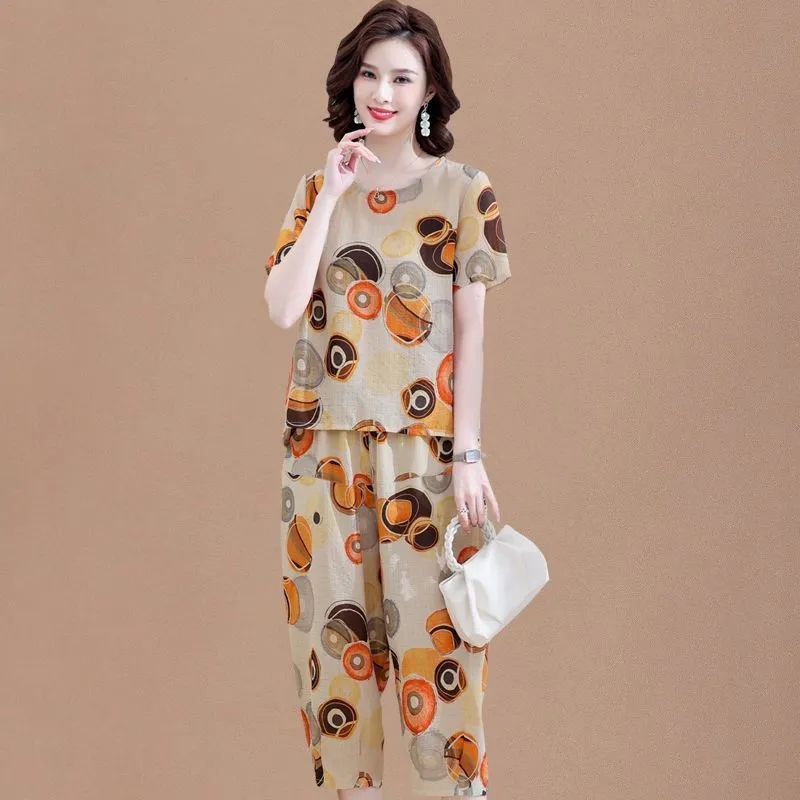 半袖Tシャツ,夏,母親用の綿とリネンのツーピースセット,エレ - Summer Linen Clothing For Women のレビューと価格