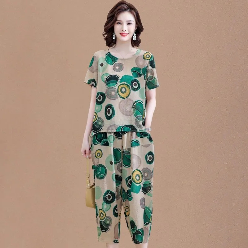 半袖Tシャツ,夏,母親用の綿とリネンのツーピースセット,エレ - Summer Linen Clothing For Women のレビューと価格