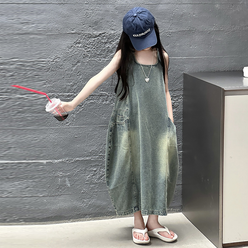 ヴィンテージブルー子供女の子高品質ノースリーブデニムドレスス - Summer Dresses Yours Clothing のレビューと価格