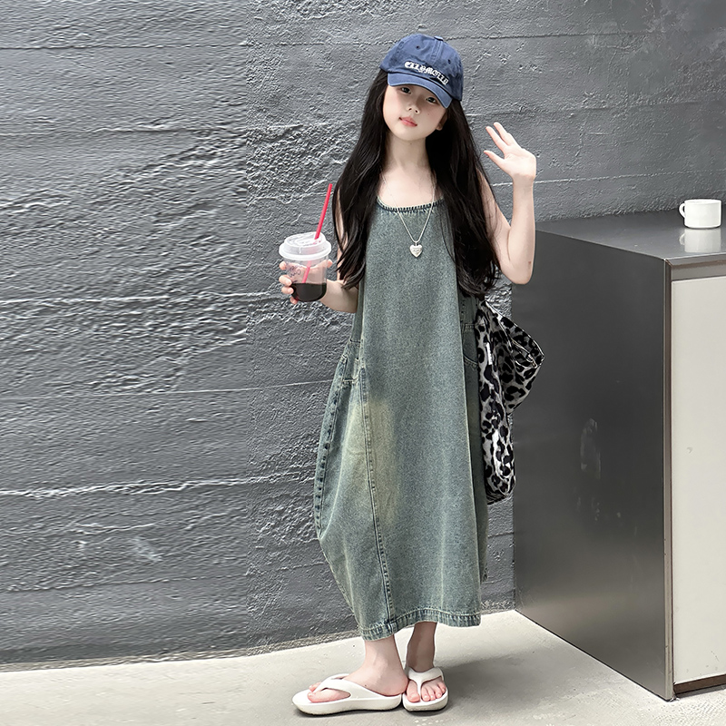 ヴィンテージブルー子供女の子高品質ノースリーブデニムドレスス - Summer Dresses Yours Clothing のレビューと価格