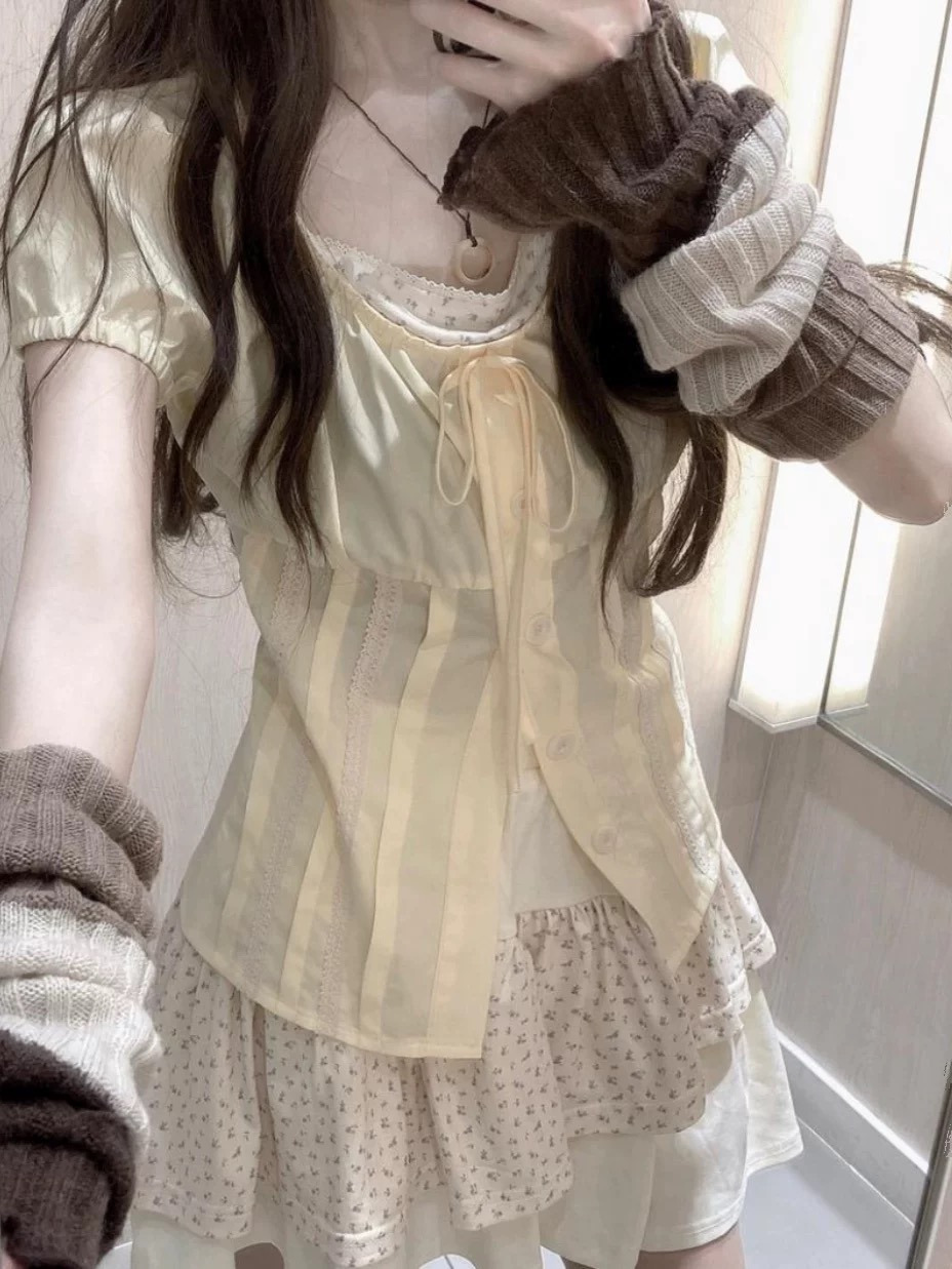 甘い花柄のツーピースセット レディース 夏 ドーパミン風 可 - Summer Clothing For Girls のレビューと価格