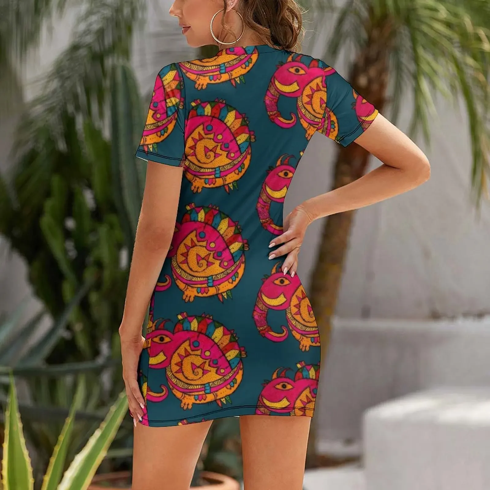 美しいインドの象 - タラ・モクタリ作 半袖ドレス 女性服  - Summer Clothing India のレビューと価格