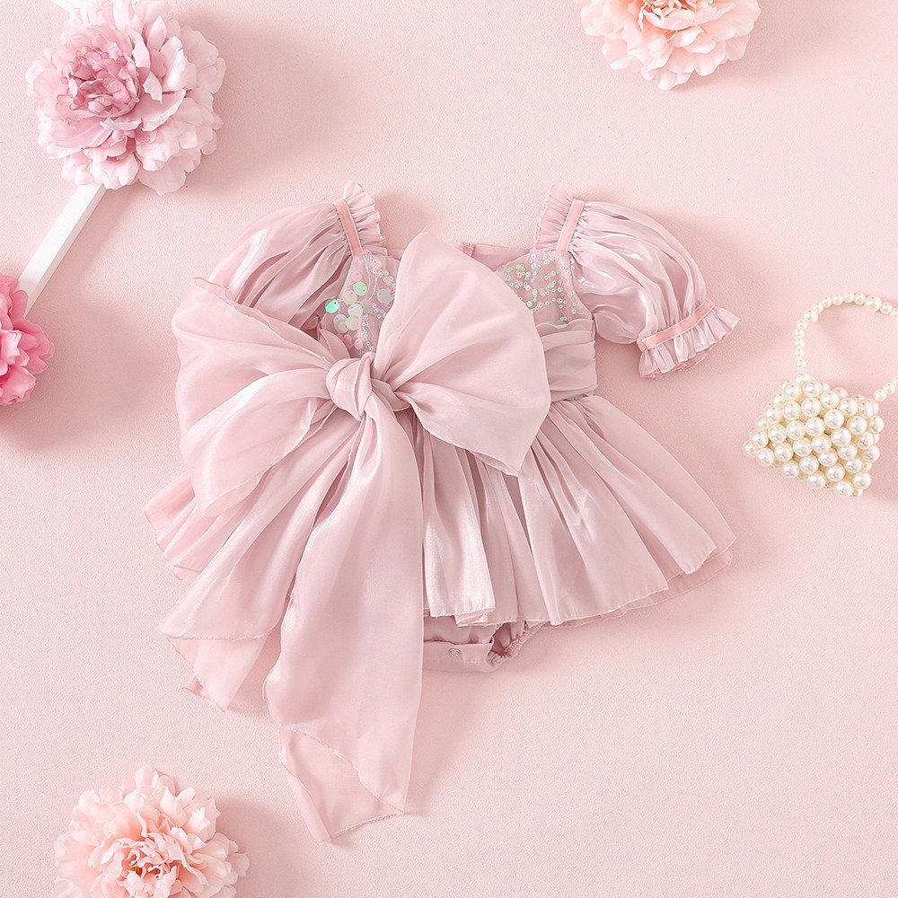 夏の女の子姉妹マッチング衣装パフ半袖リボンボディスーツ甘いプ - Summer Dresses Yours Clothing のレビューと価格