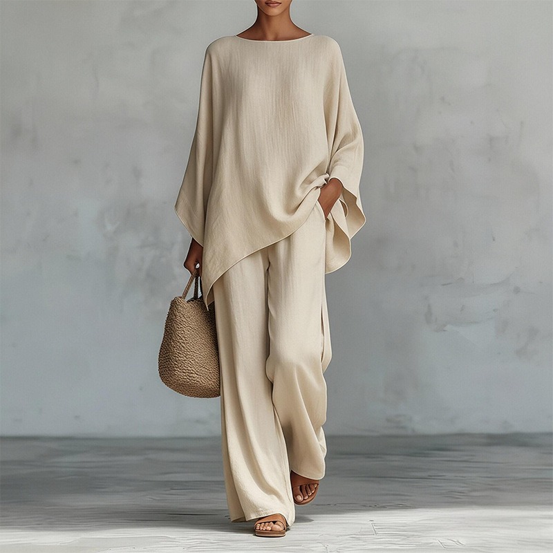 春の新作ファッションリネンルーズ長袖ワイドレッグパンツ2点セ - Summer Linen Clothing For Women のレビューと価格