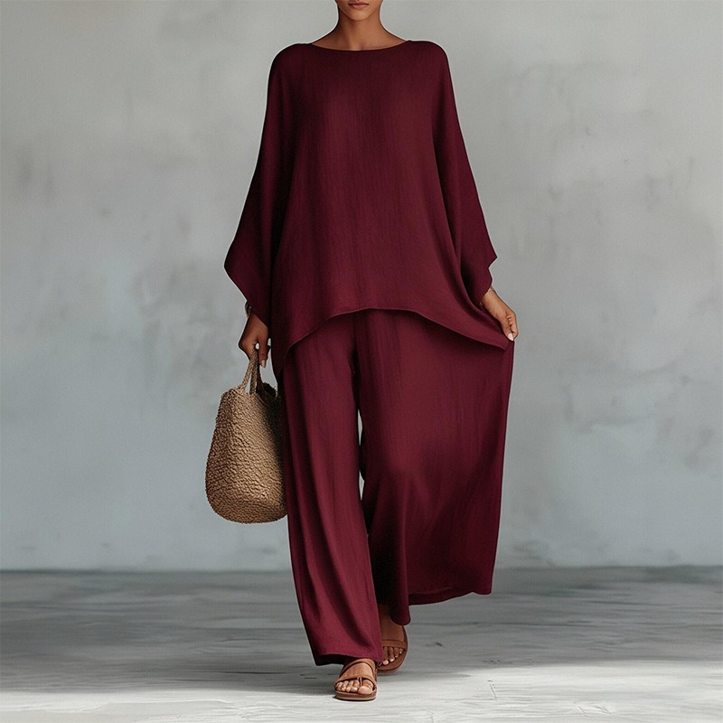 春の新作ファッションリネンルーズ長袖ワイドレッグパンツ2点セ - Summer Linen Clothing For Women のレビューと価格